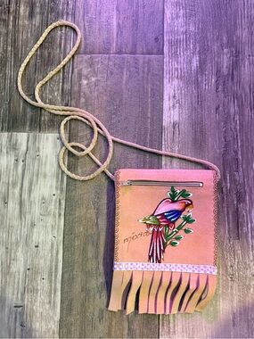 Hand-Painted Mexican Suede Fringe Crossbody Bag